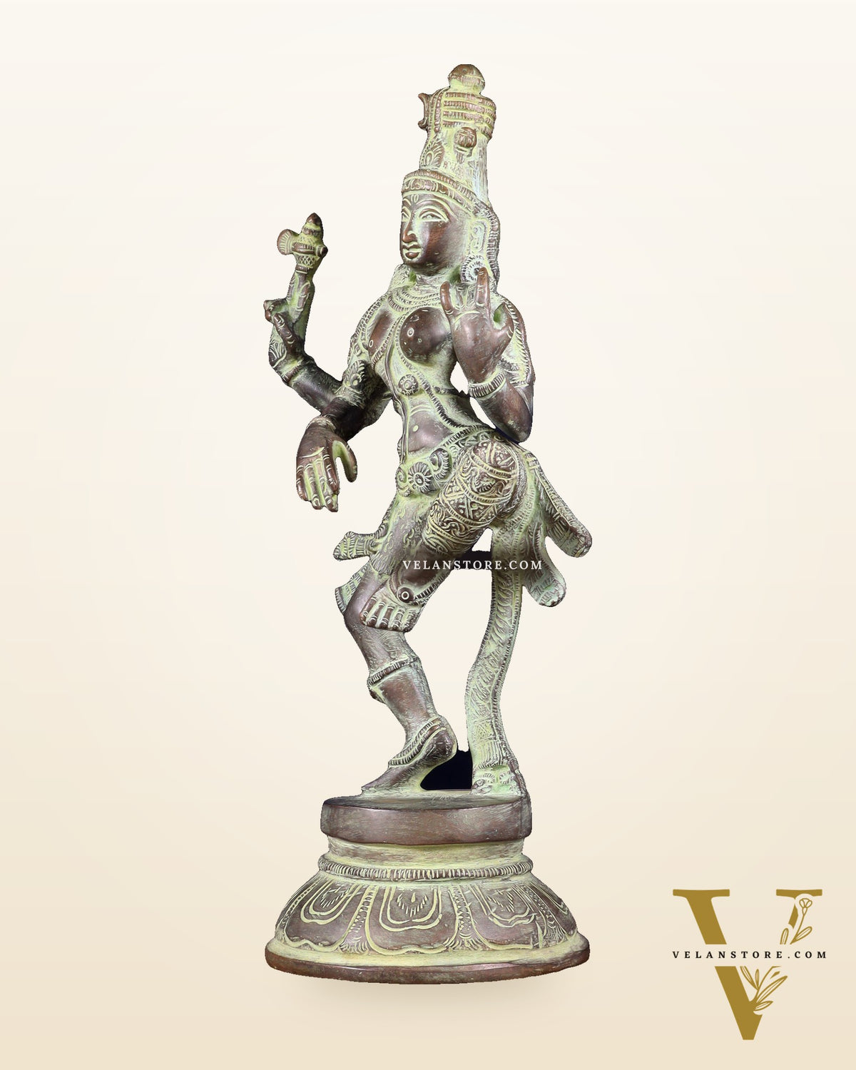 Brass Dancing Ardhanarishvara Statue - 12" stonefinish