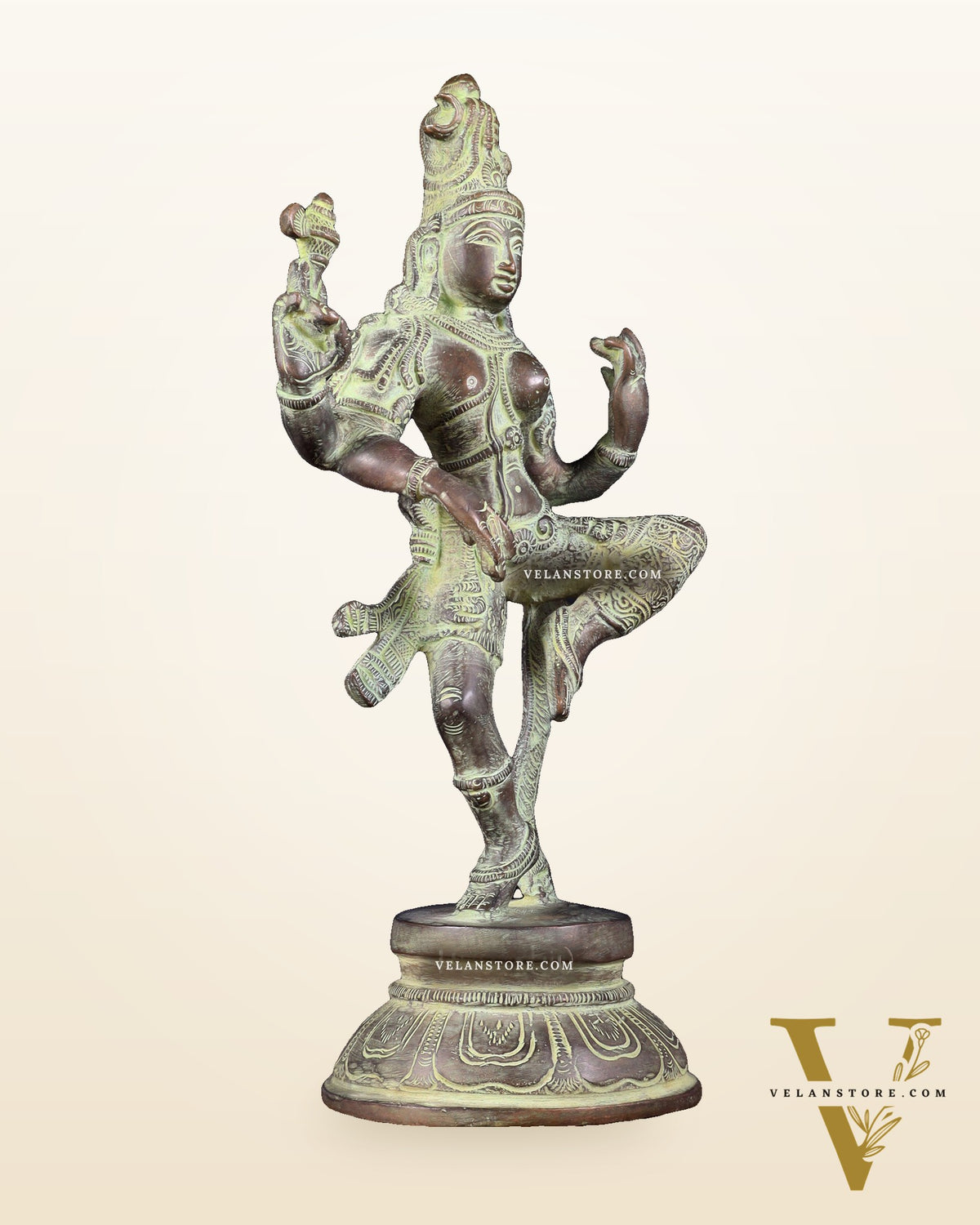 Brass Dancing Ardhanarishvara Statue - 12" stonefinish