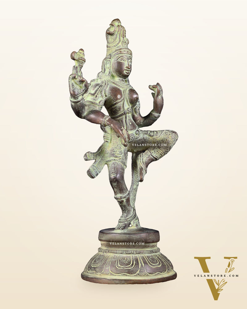 Brass Dancing Ardhanarishvara Statue - 12" stonefinish