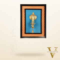Brass Dancing Ganesha Diya on Wooden Frame with Premium Fabric | 18.5 Inch Wall Hanging