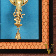 Brass Dancing Ganesha Diya on Wooden Frame with Premium Fabric | 18.5 Inch Wall Hanging