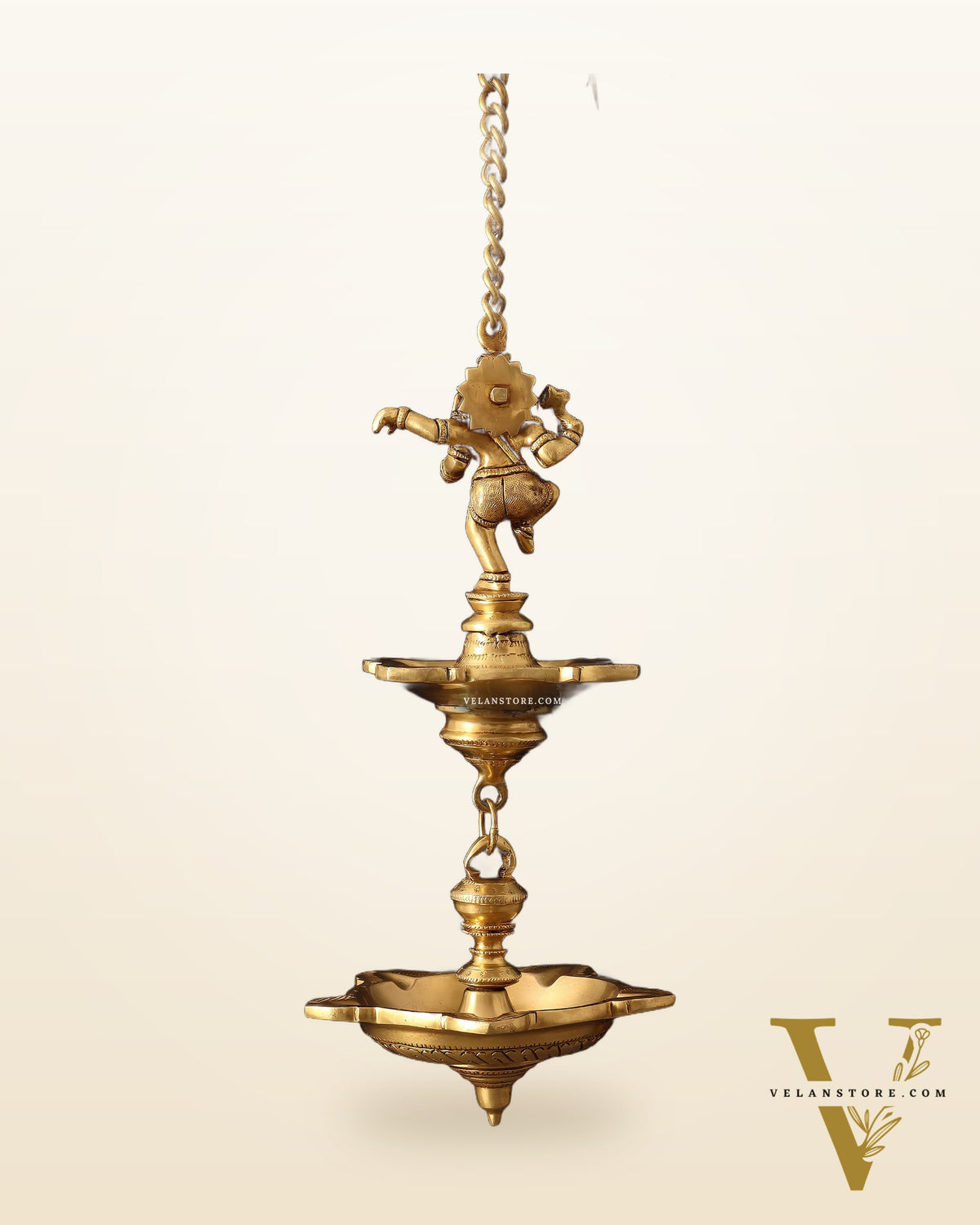 Brass Dancing Ganesha Hanging Lamp – Dual Design Elegance 28"