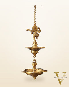 Brass Dancing Ganesha Hanging Lamp – Dual Design Elegance 28"