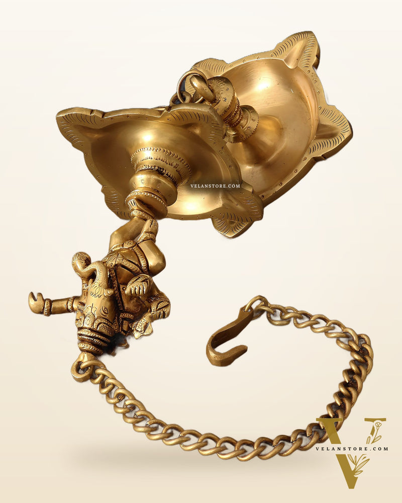 Brass Dancing Ganesha Hanging Lamp – Dual Design Elegance 28"