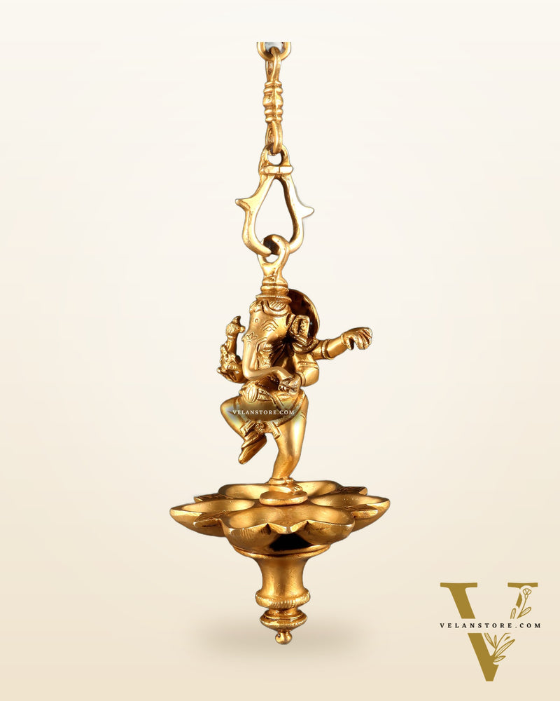 Brass Dancing Ganesha Hanging Oil Lamp