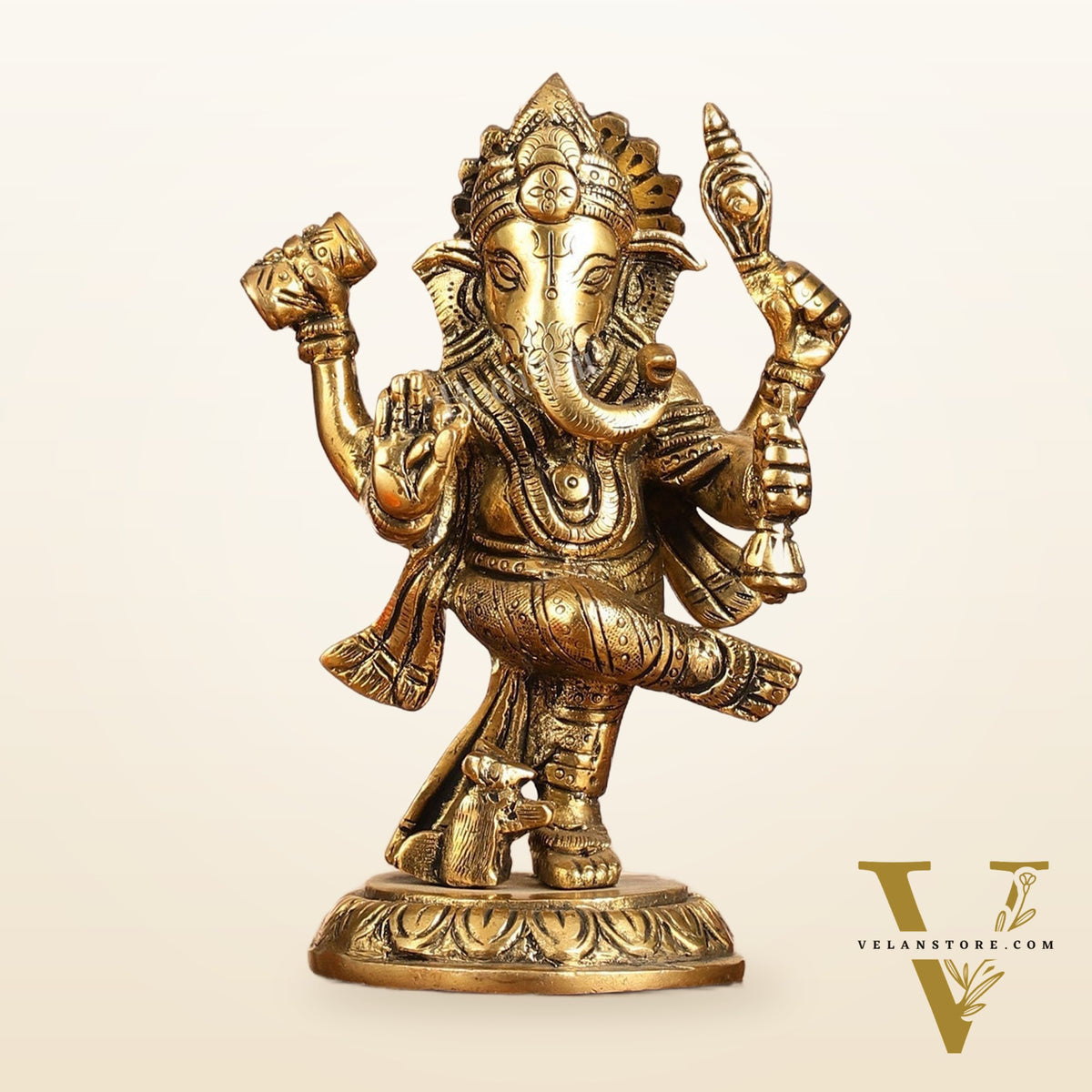 Brass Dancing Ganesha Idol | 6" Height | Artistic Elegance
