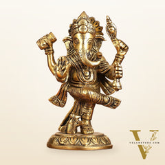 Brass Dancing Ganesha Idol | 6" Height | Artistic Elegance