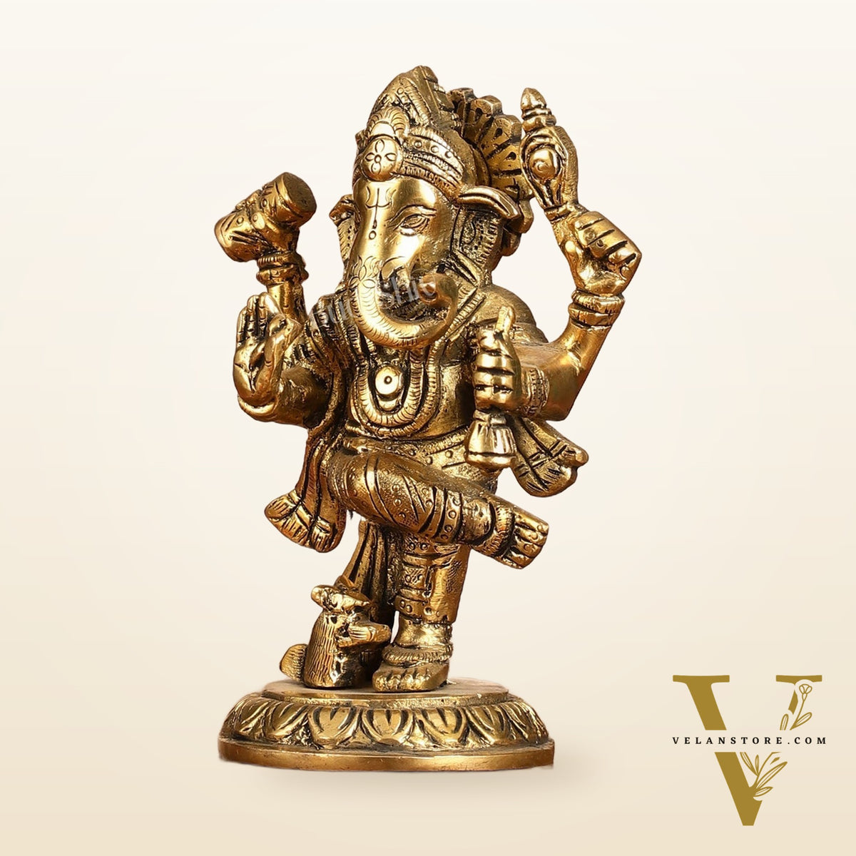 Brass Dancing Ganesha Idol | 6" Height | Artistic Elegance