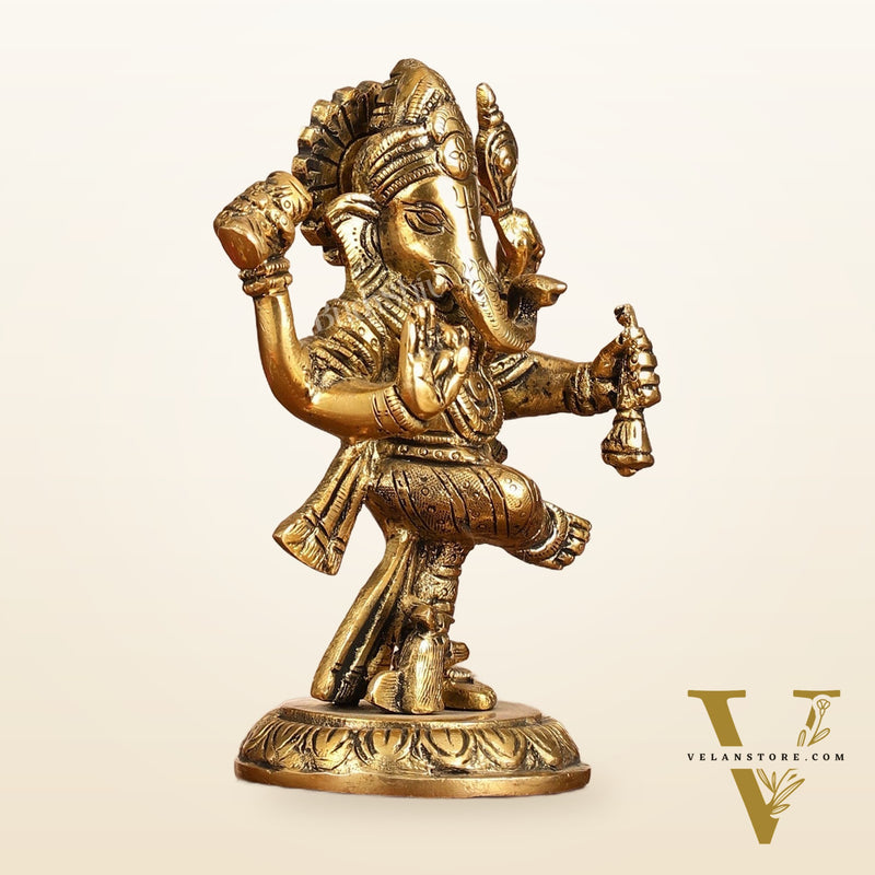Brass Dancing Ganesha Idol | 6" Height | Artistic Elegance