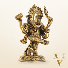 Brass Dancing Ganesha Idol | 6" Height | Artistic Elegance