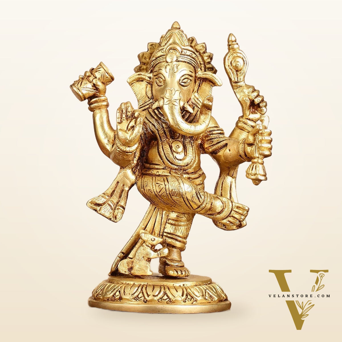 Brass Dancing Ganesha Idol | 6" Height | Artistic Elegance