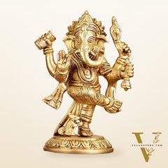 Brass Dancing Ganesha Idol | 6" Height | Artistic Elegance