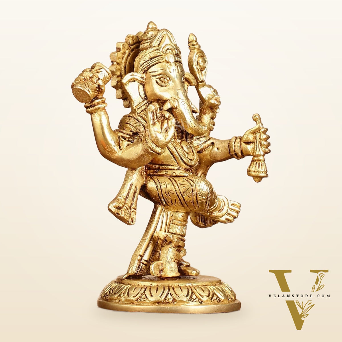 Brass Dancing Ganesha Idol | 6" Height | Artistic Elegance