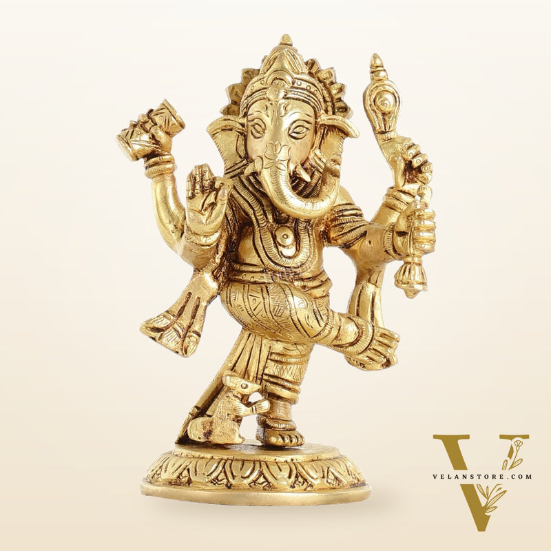 Brass Dancing Ganesha Idol | 6" Height | Artistic Elegance