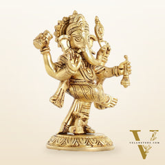Brass Dancing Ganesha Idol | 6" Height | Artistic Elegance