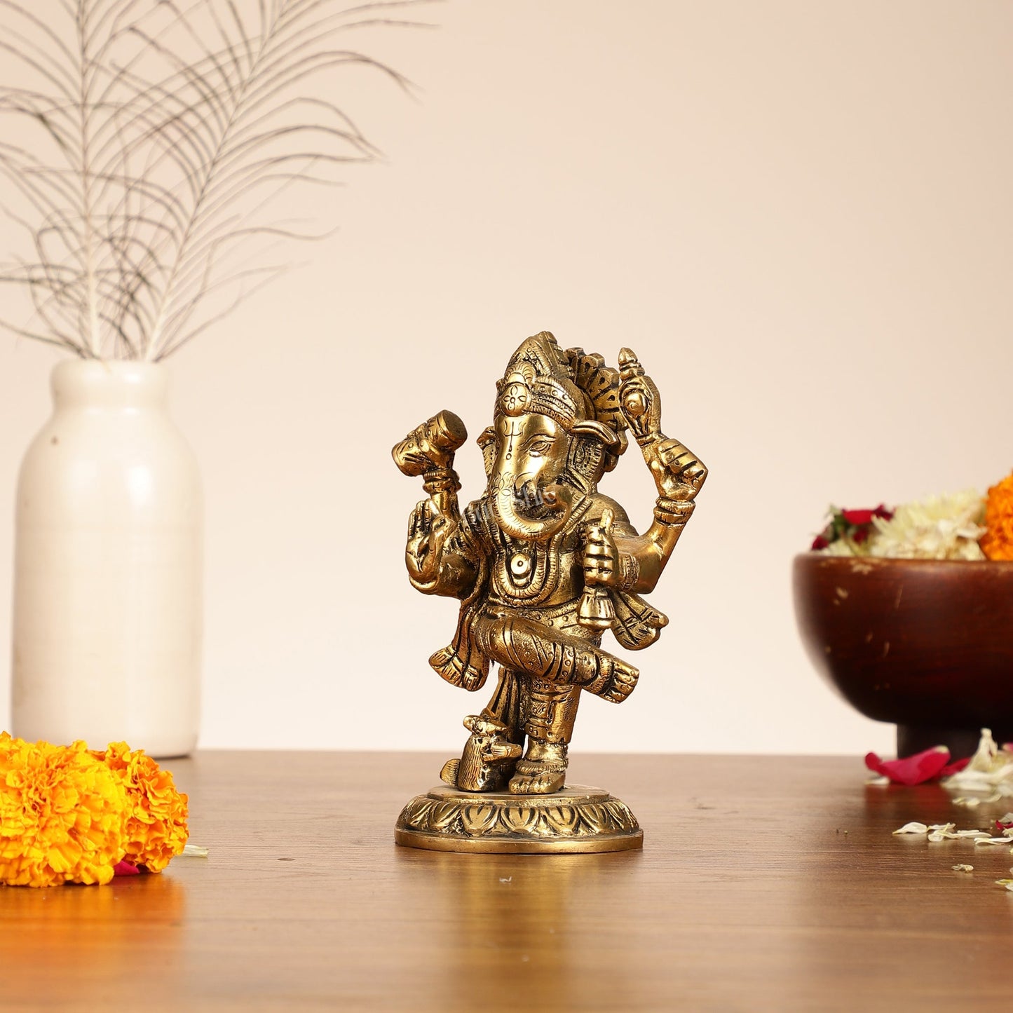 Brass Dancing Ganesha Idol | 6" Height | Artistic Elegance