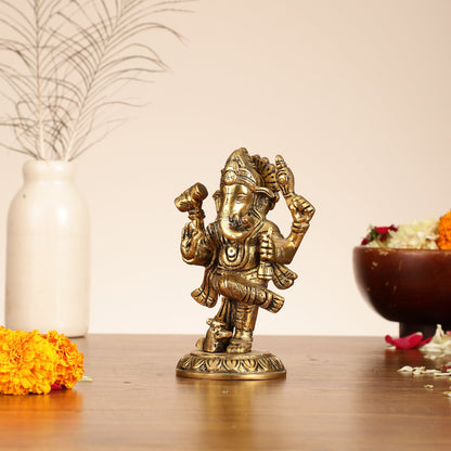 Brass Dancing Ganesha Idol | 6" Height | Artistic Elegance