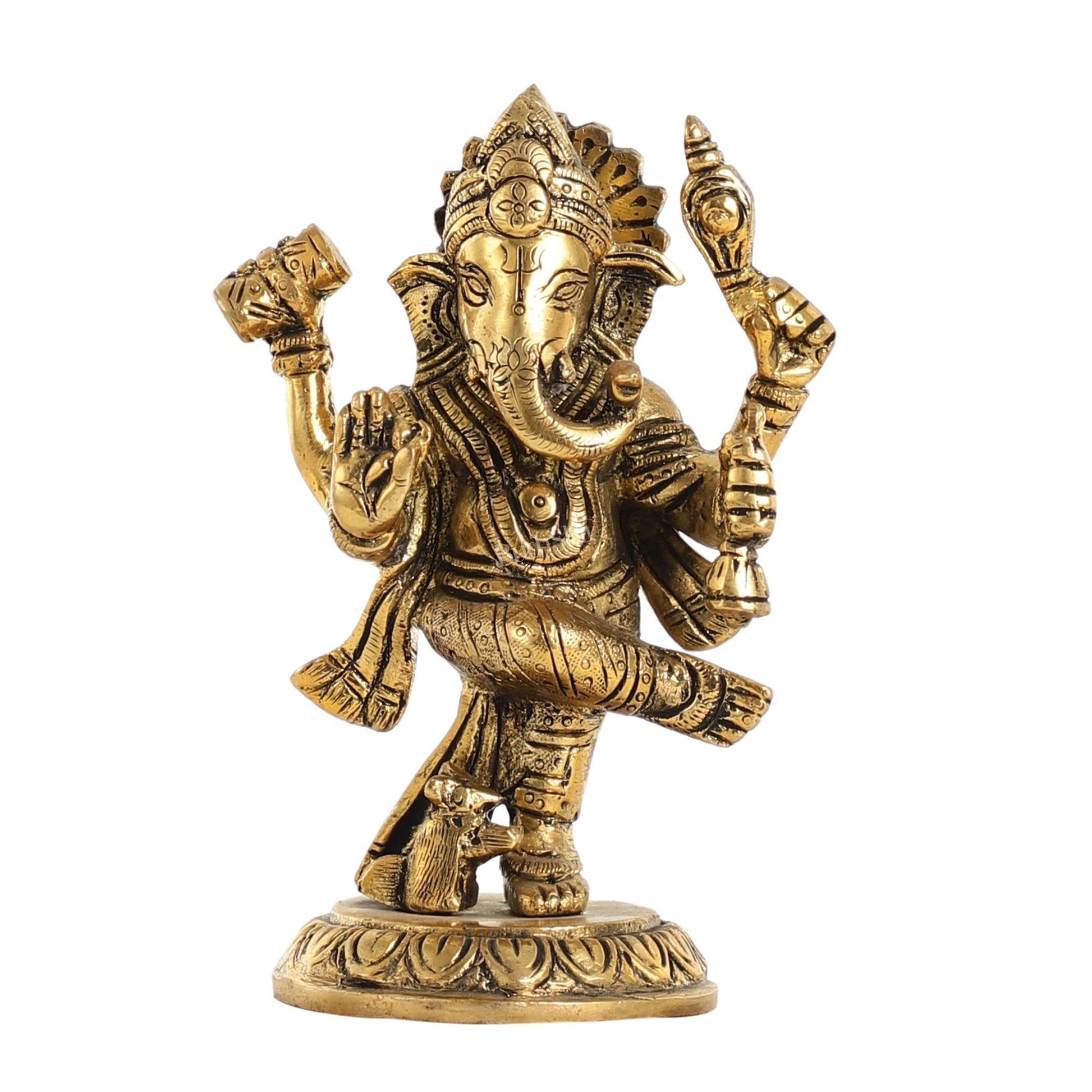 Brass Dancing Ganesha Idol | 6" Height | Artistic Elegance