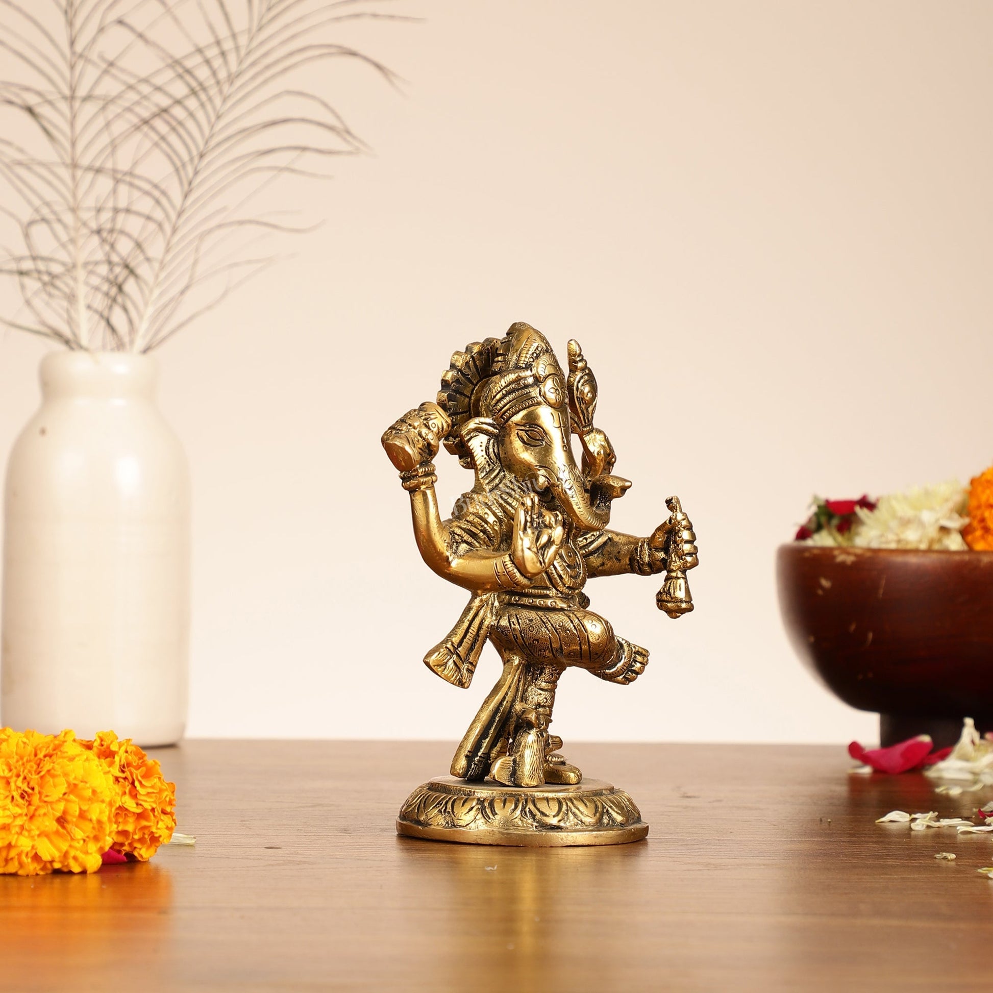 Brass Dancing Ganesha Idol | 6" Height | Artistic Elegance