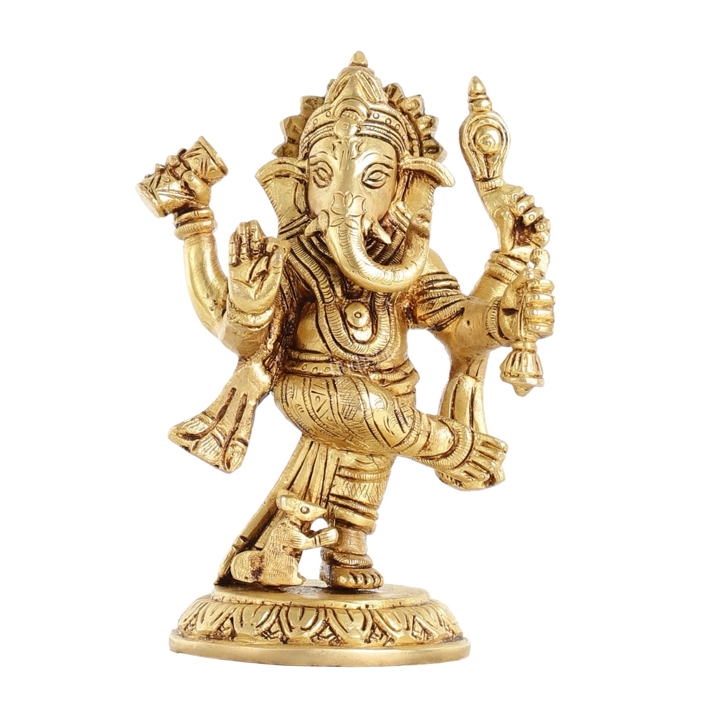 Brass Dancing Ganesha Idol | 6" Height | Artistic Elegance