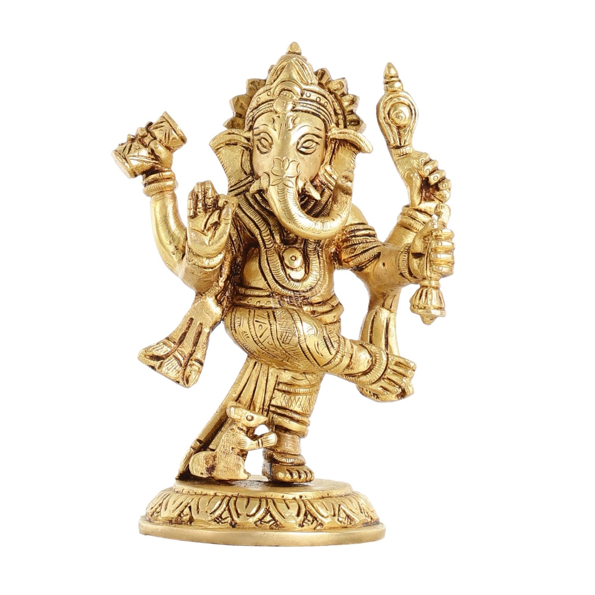 Brass Dancing Ganesha Idol | 6" Height | Artistic Elegance
