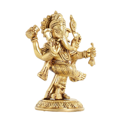 Brass Dancing Ganesha Idol | 6" Height | Artistic Elegance