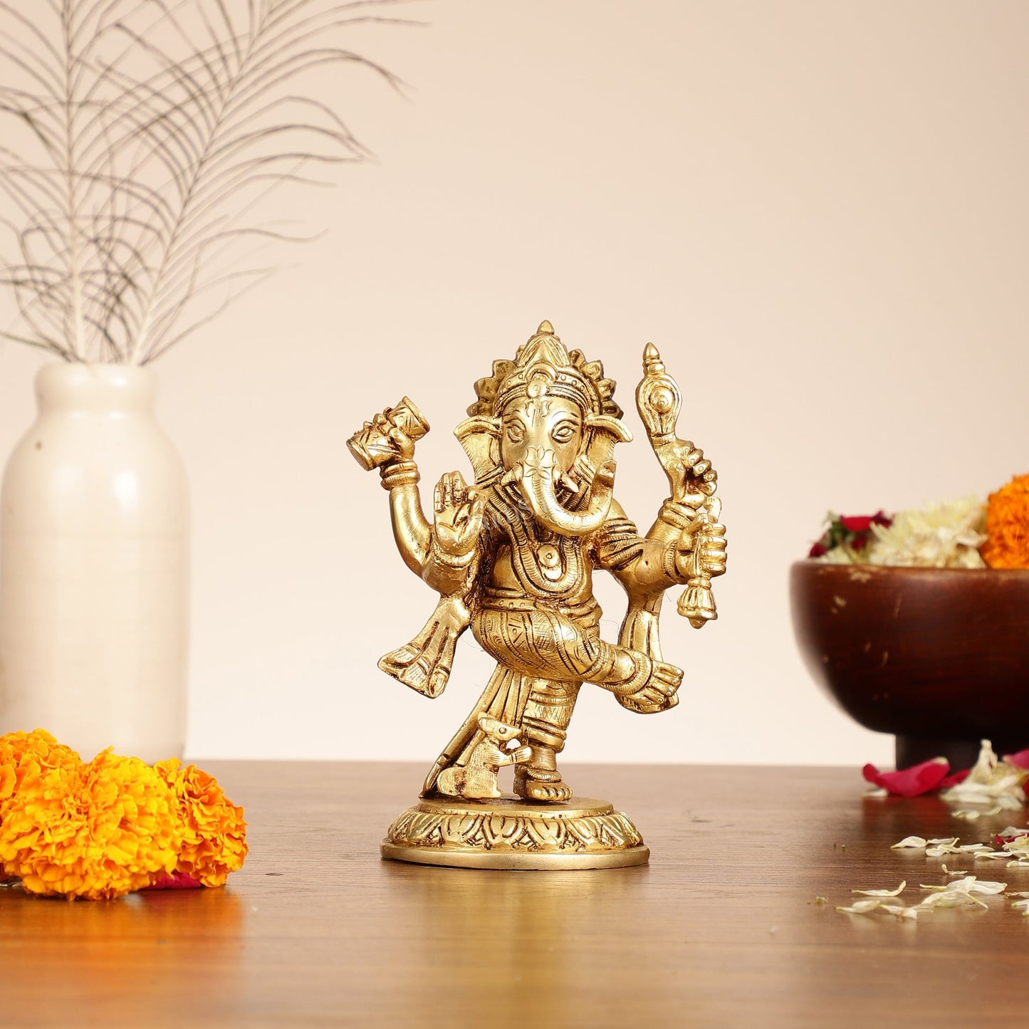 Brass Dancing Ganesha Idol | 6" Height | Artistic Elegance
