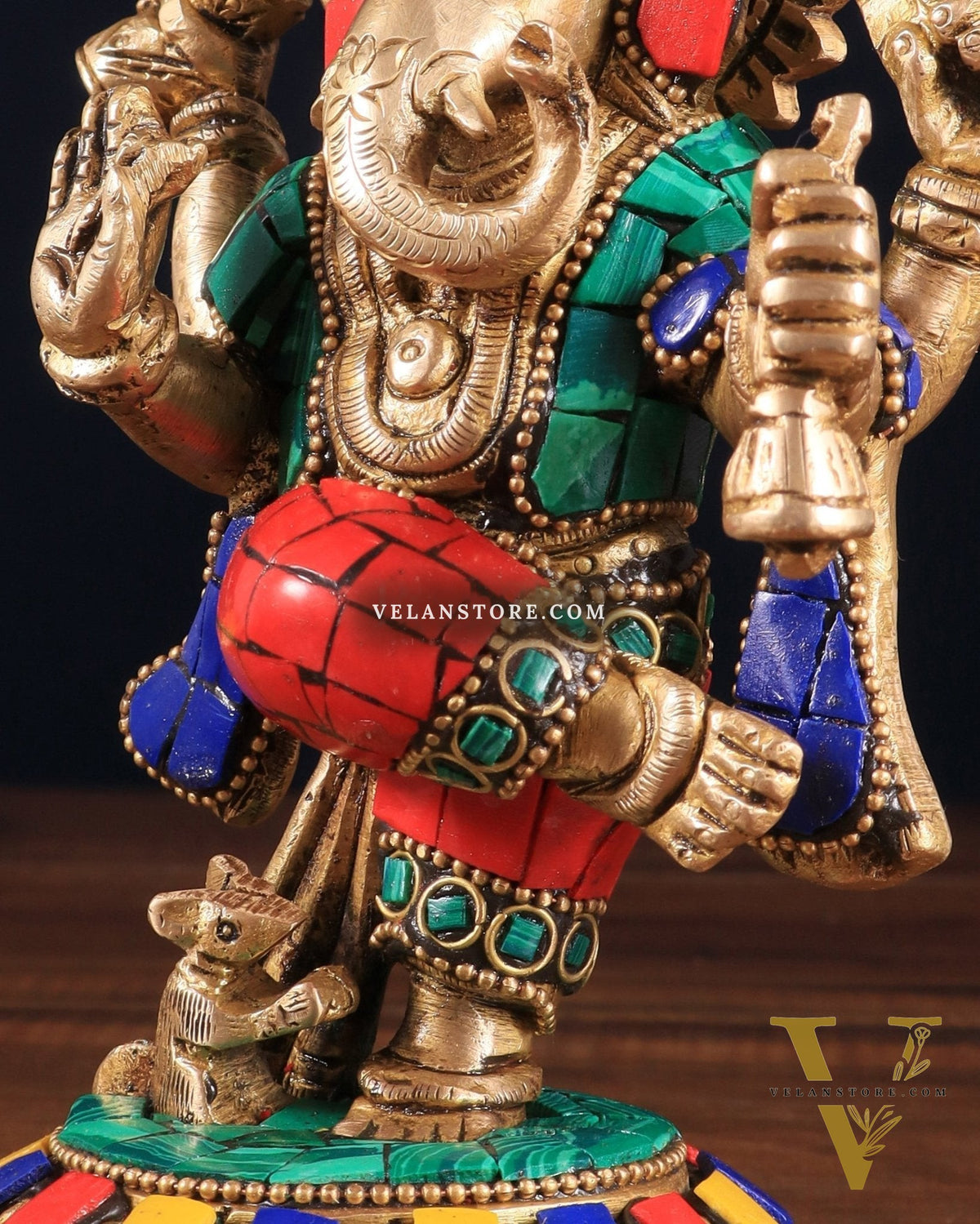 Brass Dancing Ganesha Idol | 6" Height | Meenakari