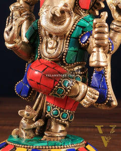 Brass Dancing Ganesha Idol | 6" Height | Meenakari