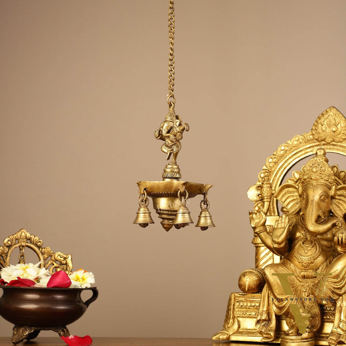 Brass Dancing Ganesha Oil Lamp Vilakku 6 inch lamp
