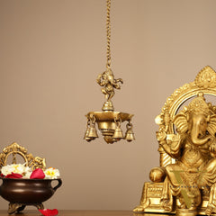Brass Dancing Ganesha Oil Lamp Vilakku 6 inch lamp