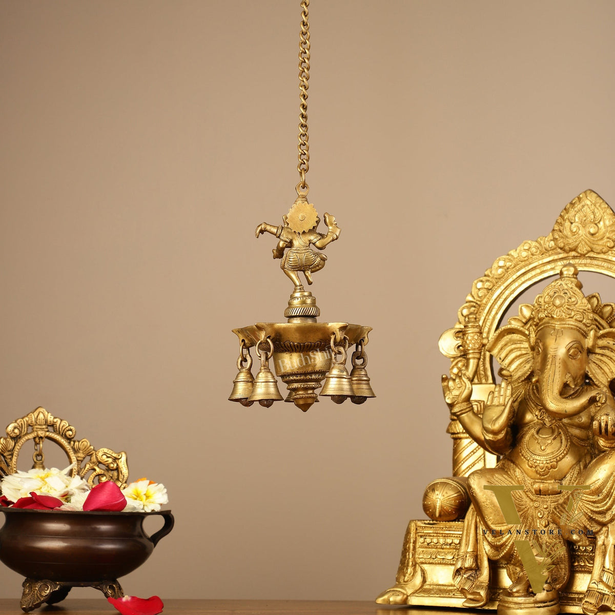 Brass Dancing Ganesha Oil Lamp Vilakku 6 inch lamp