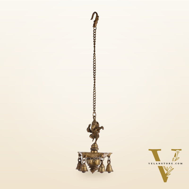 Brass Dancing Ganesha Oil Lamp Vilakku 6 inch lamp