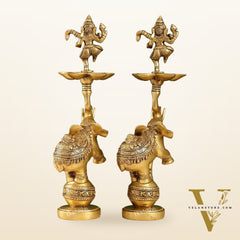 Brass Dancing Ganesha on Jumping Elephant Lamp - 16"