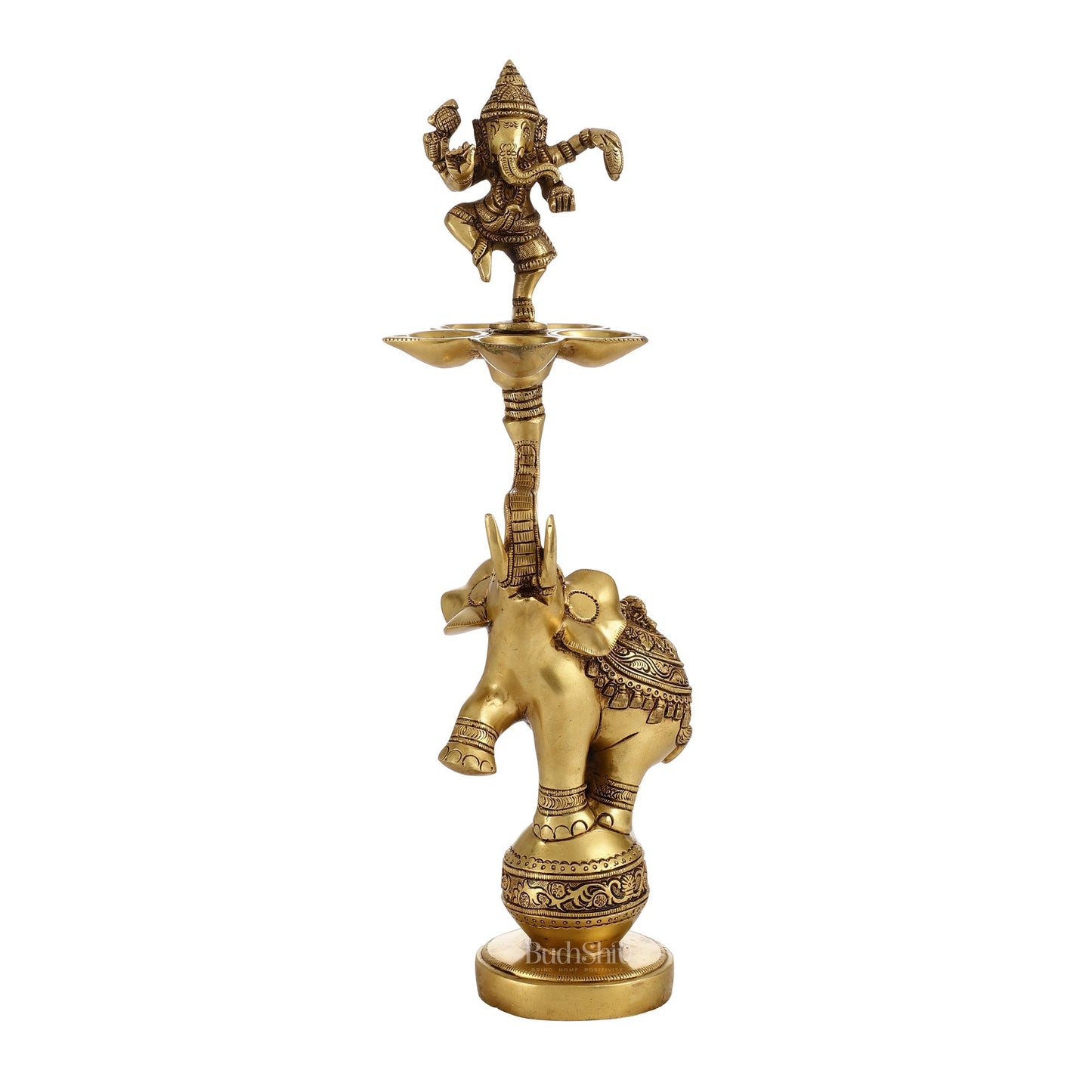 Brass Dancing Ganesha on Jumping Elephant Lamp - 16"