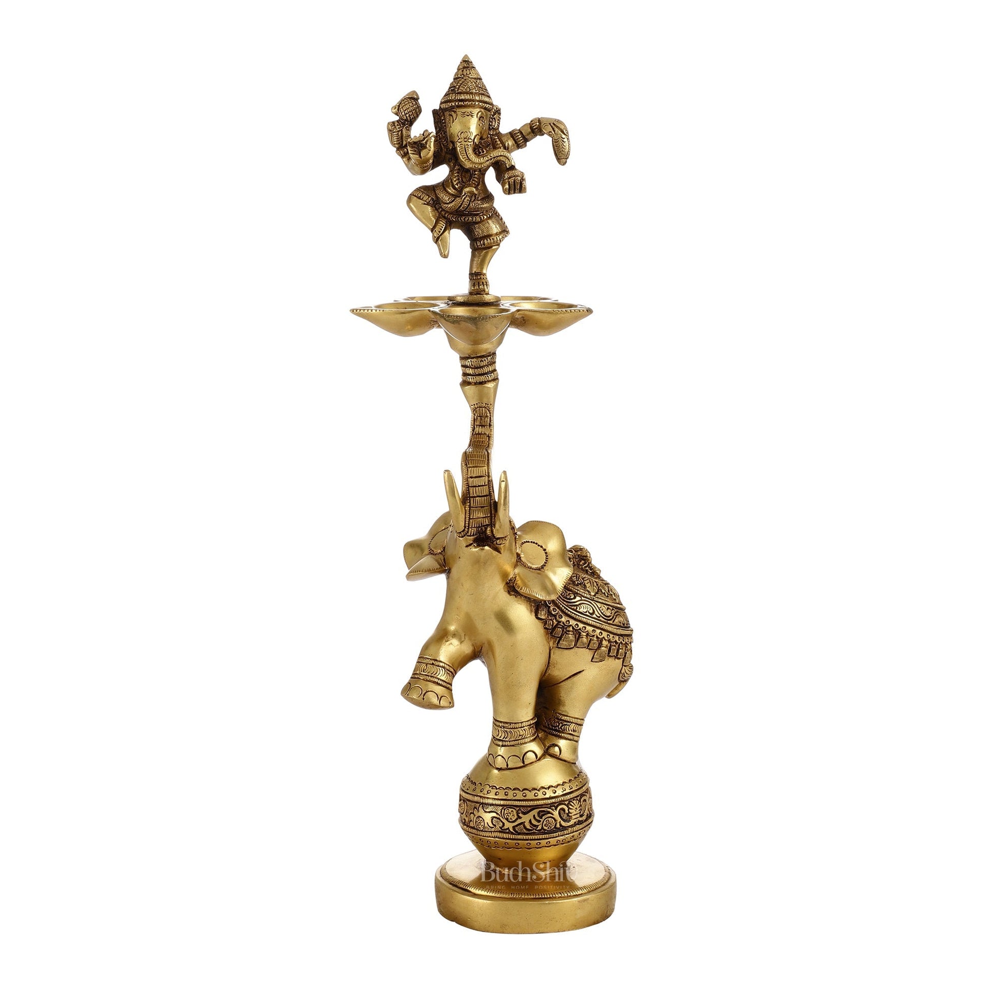 Brass Dancing Ganesha on Jumping Elephant Lamp - 16"
