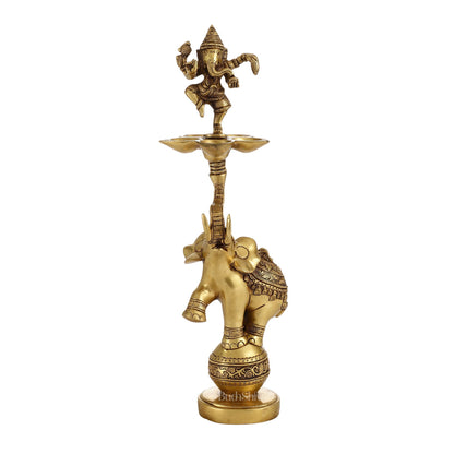 Brass Dancing Ganesha on Jumping Elephant Lamp - 16"