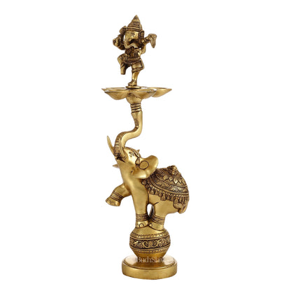 Brass Dancing Ganesha on Jumping Elephant Lamp - 16"