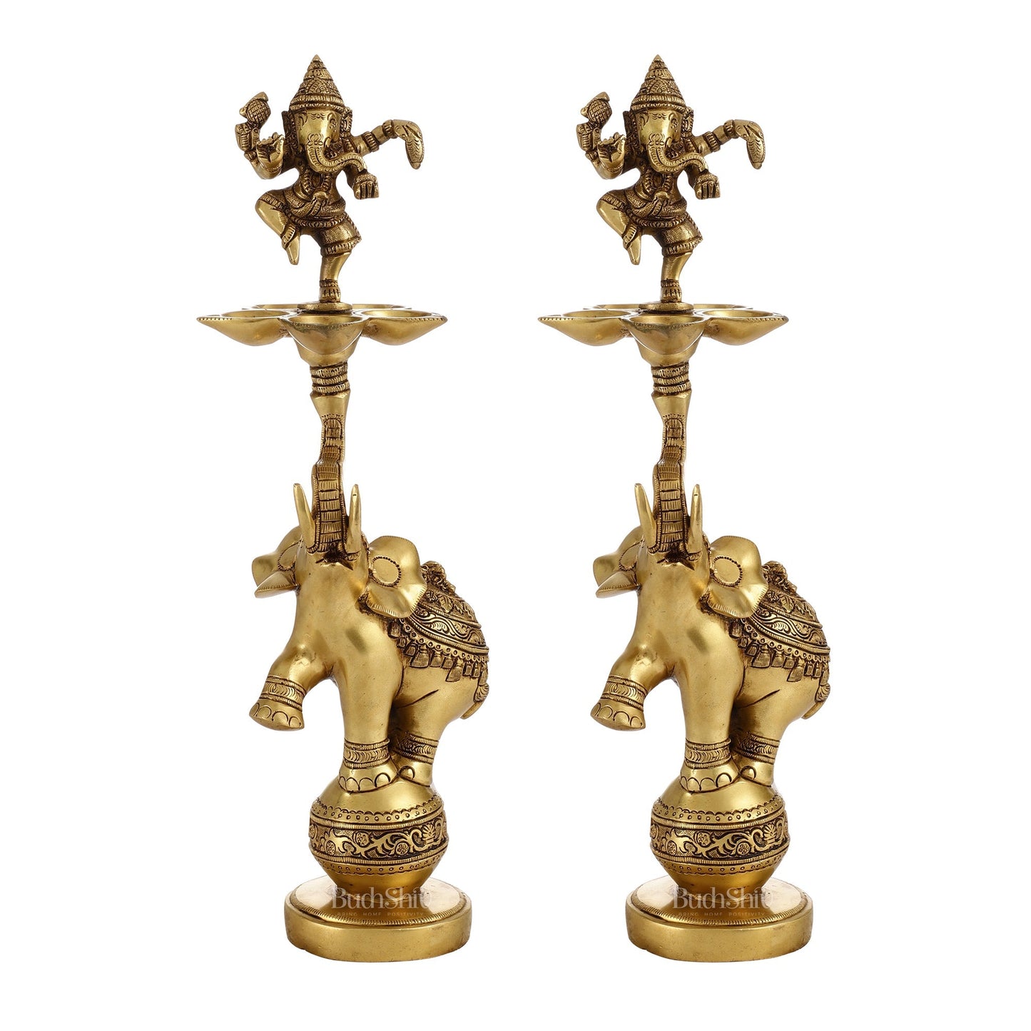 Brass Dancing Ganesha on Jumping Elephant Lamp - 16"