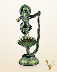 Brass Dancing Ganesha on Sheshanaag – 12”