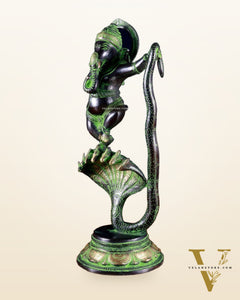 Brass Dancing Ganesha on Sheshanaag – 12”