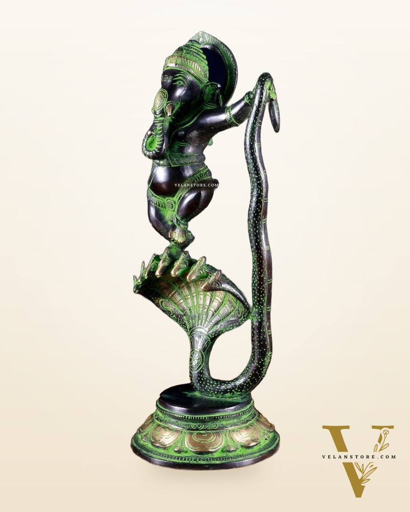 Brass Dancing Ganesha on Sheshanaag – 12”