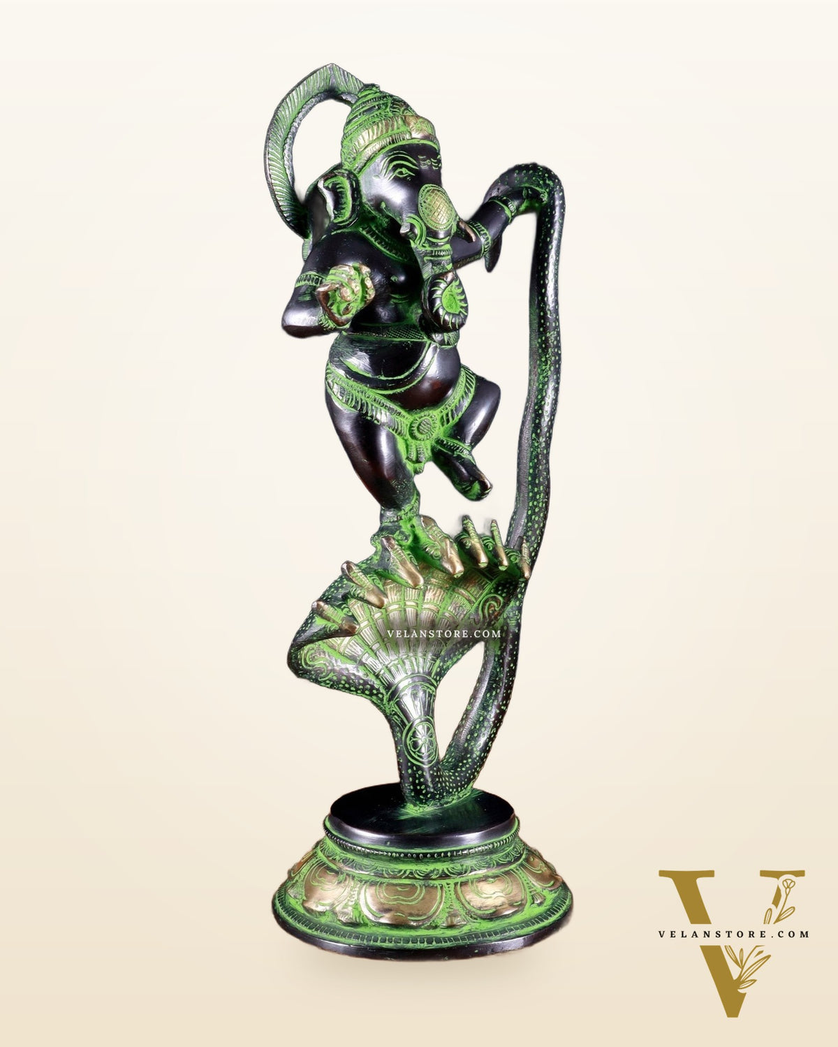 Brass Dancing Ganesha on Sheshanaag – 12”