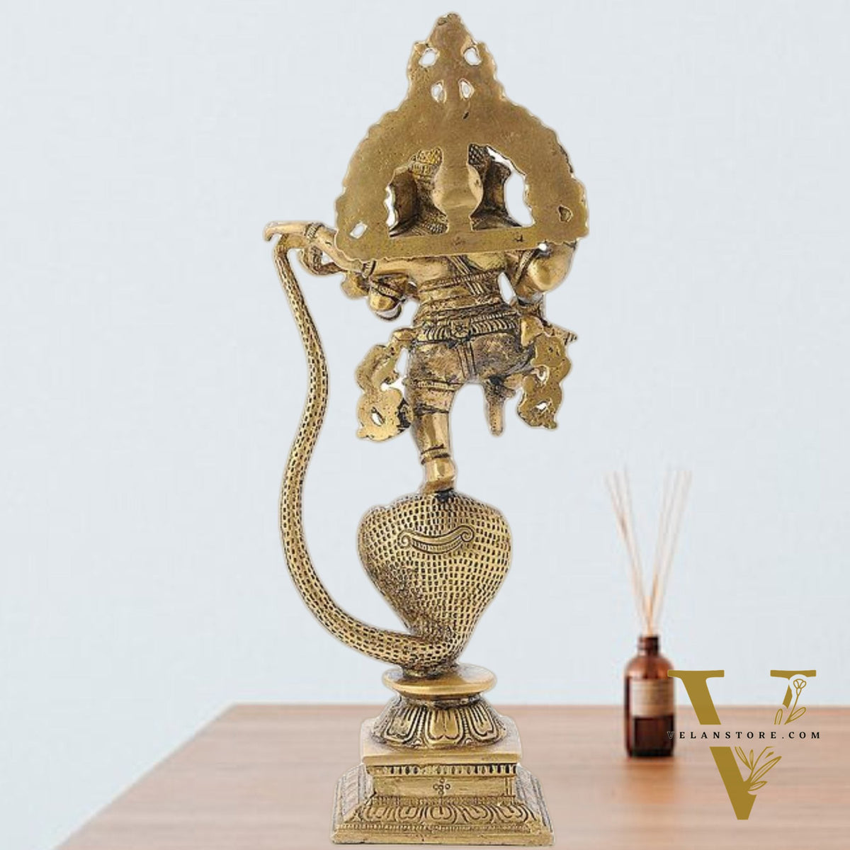Brass Dancing Ganesha Playing Veena on Kalinga Naag Statue 10"