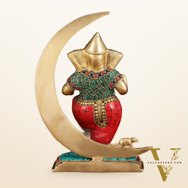Brass Dancing Ganesha Showpiece with Meenakari Stonework - 10" Height