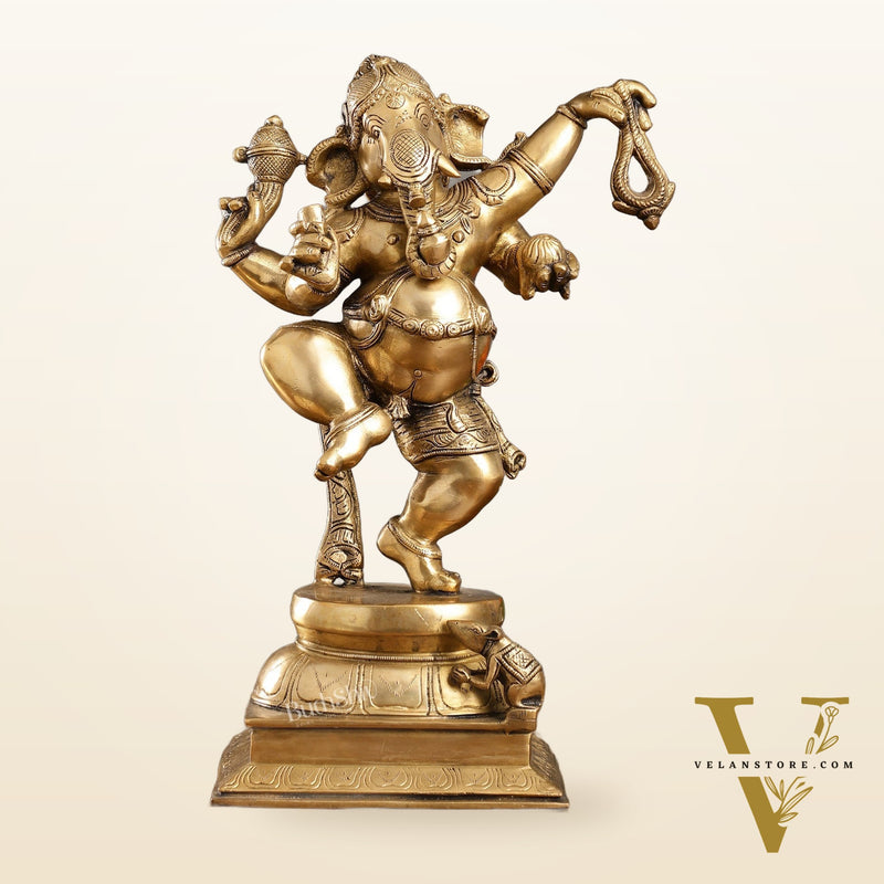 Brass Dancing Ganesha Statue - 17 inch height antique finish