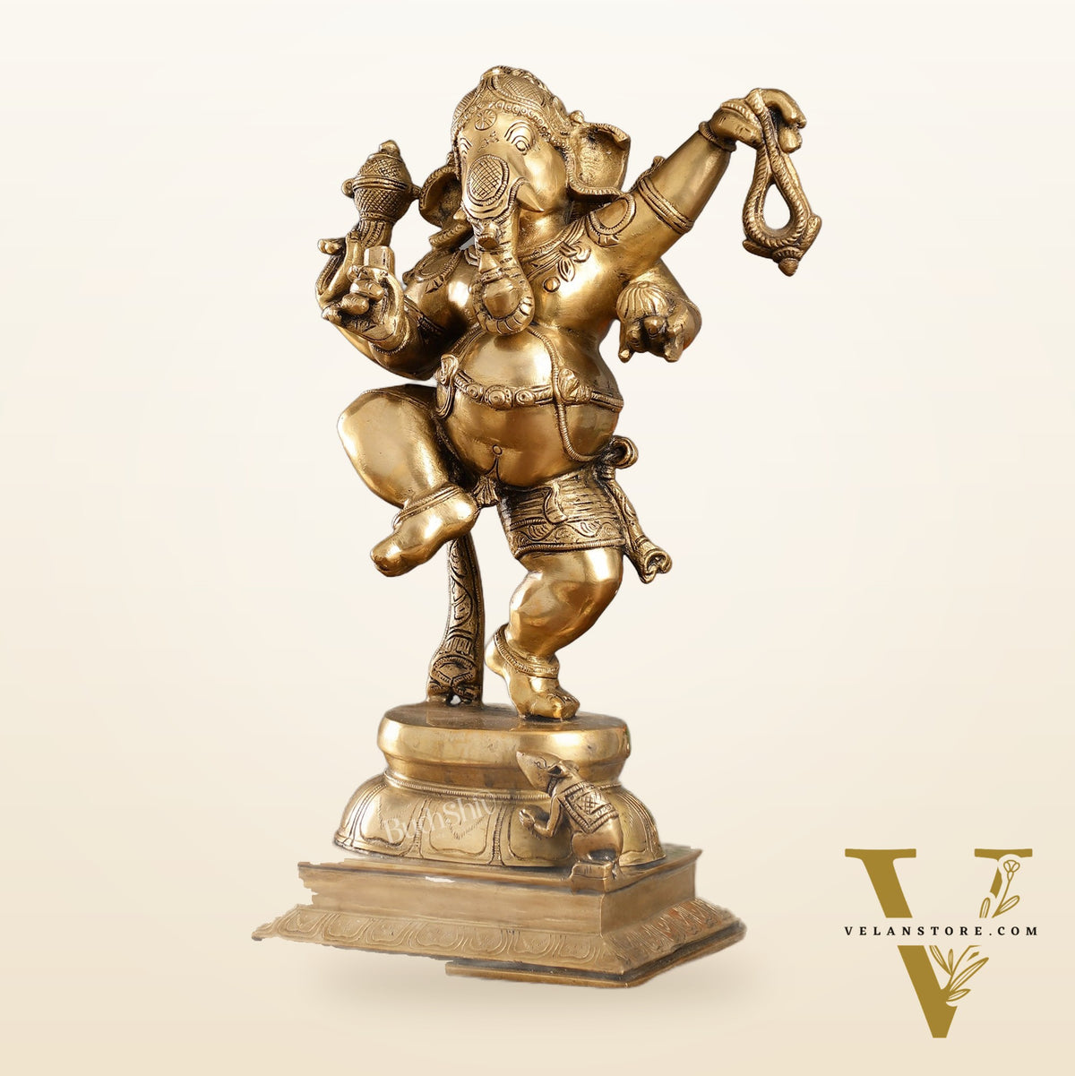 Brass Dancing Ganesha Statue - 17 inch height antique finish