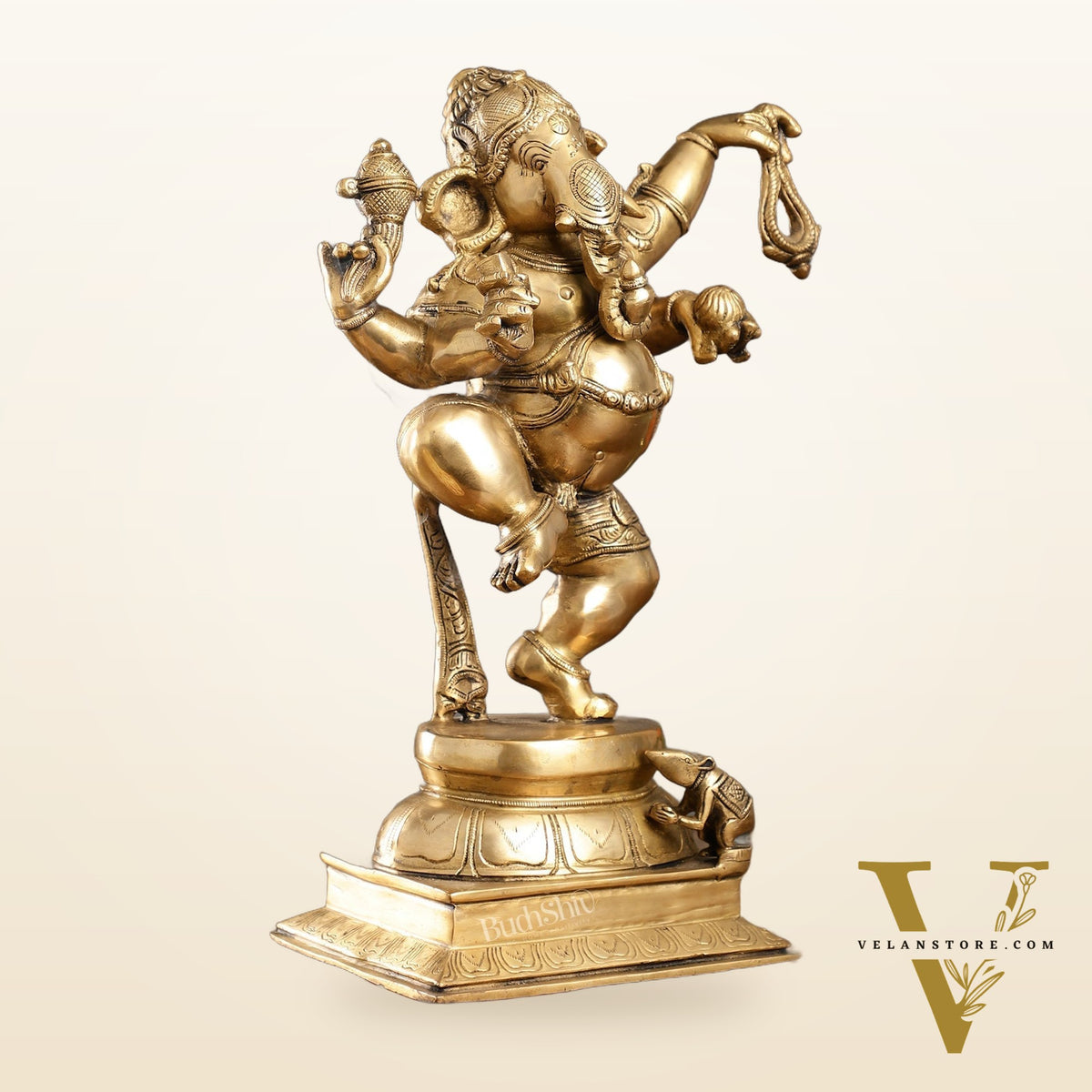 Brass Dancing Ganesha Statue - 17 inch height antique finish