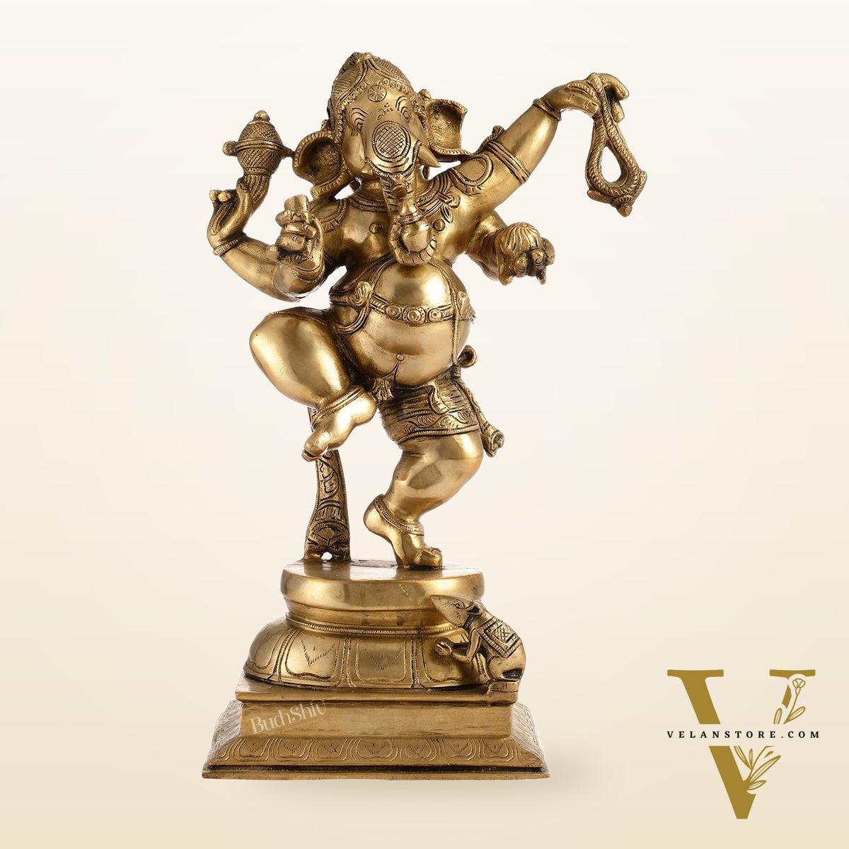 Brass Dancing Ganesha Statue - 17 inch height antique finish