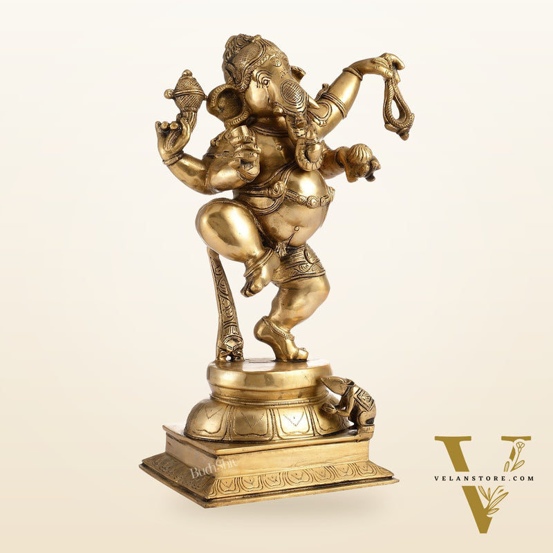 Brass Dancing Ganesha Statue - 17 inch height antique finish